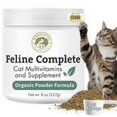 Wholistic Pet Organics Feline Complete: bouteille 8 oz avec étiquette, soutien digestif quotidien.