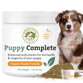Wholistic Pet Organics Puppy Complete: bouteille-poudre prête à être ajoutée aux repas, pratique et efficace