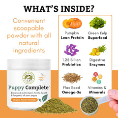 Wholistic Pet Organics Puppy Complete: mélange-nourriture-maison améliore l'apport nutritionnel lors des repas faits maison