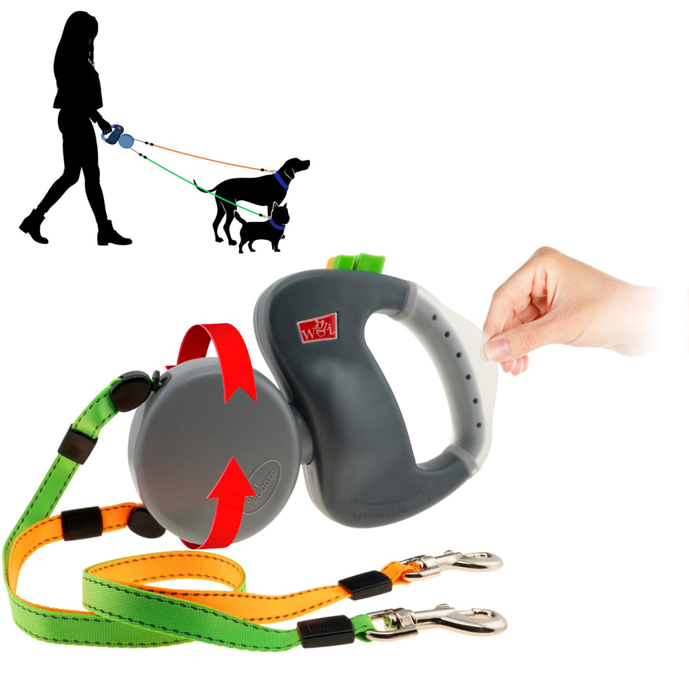 WIGZI Édition 2025: laisse double chien avec poignée gel pour promenade fluide.