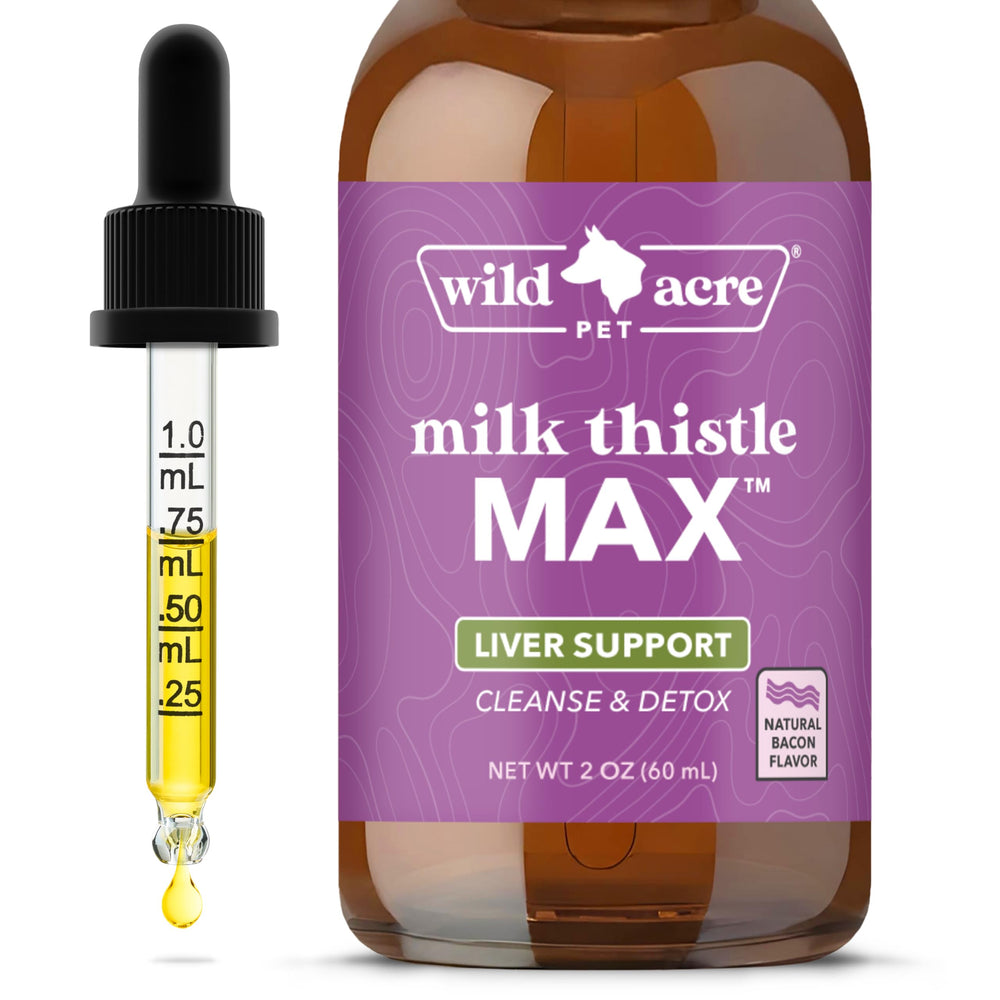 Wild Acre Chardon-Marie pour chien : bouteille prête à être ajoutée au repas.