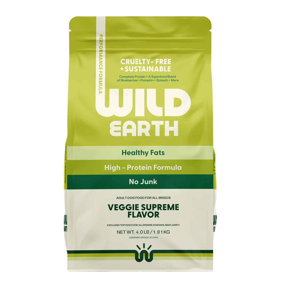 Wild Earth croquettes-performance végétales: nutrition complète pour chiens actifs sans viande.