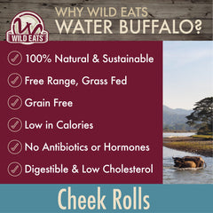 Emballage du Rouleau Joue Buffle Eau Wild Eats, friandise naturelle.
