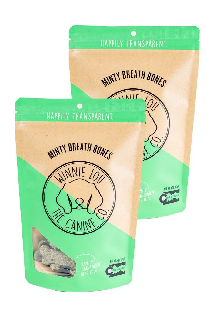 Biscuit Winnie-Lou chien emballage: friandises naturelles prêtes à offrir.