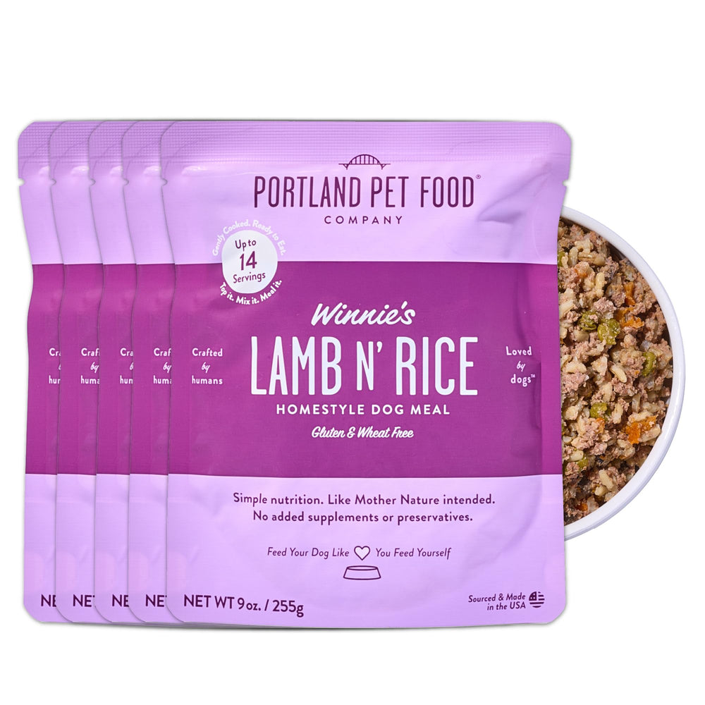 Poche Winnies Lamb Rice prête à servir, repas humide de haute qualité pour chiens.