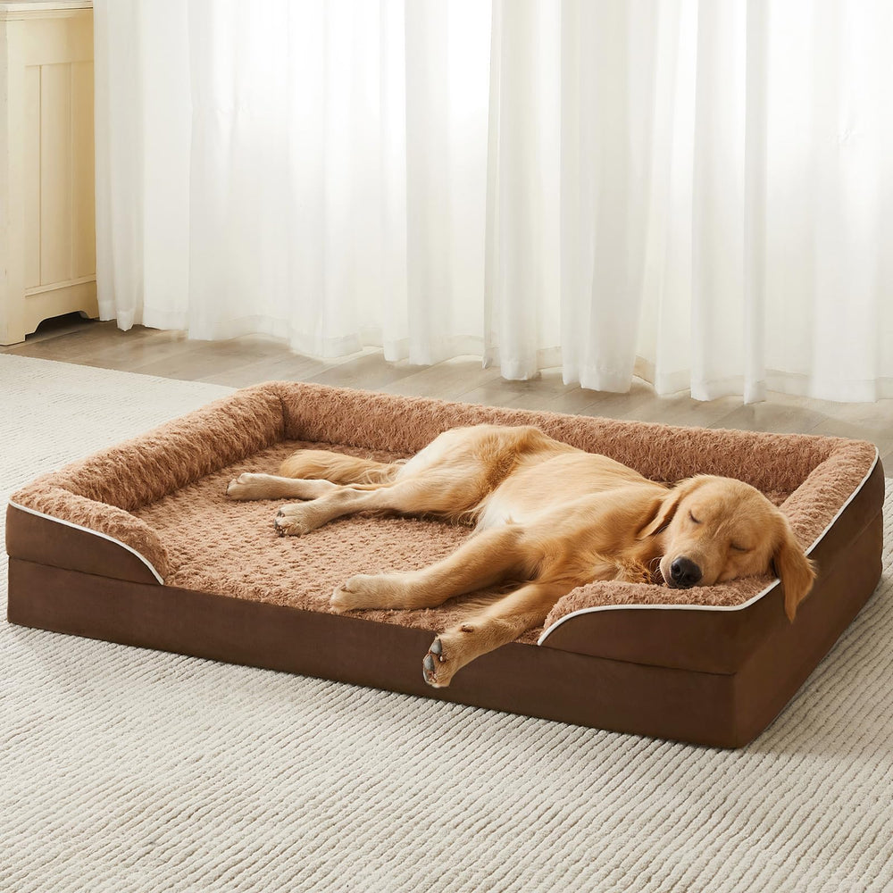 WNPETHOME lit chien grand en forme de C offrant soutien et sécurité nocturne.
