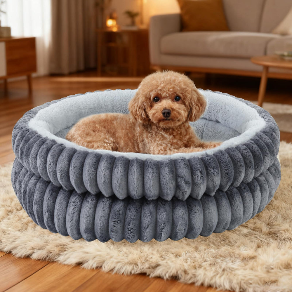 Wn's Day lit donut chien lavable gris – confort chaleureux pour le repos.