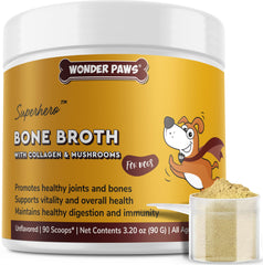 Wonder Paws bouillon d’os de bœuf en poudre pour chiens, soutien digestif potentiel.