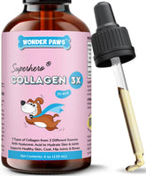 Wonder Paws Collagène pour chiens, flacon gouttes, soutien mobilité des hanches et pelage brillant.