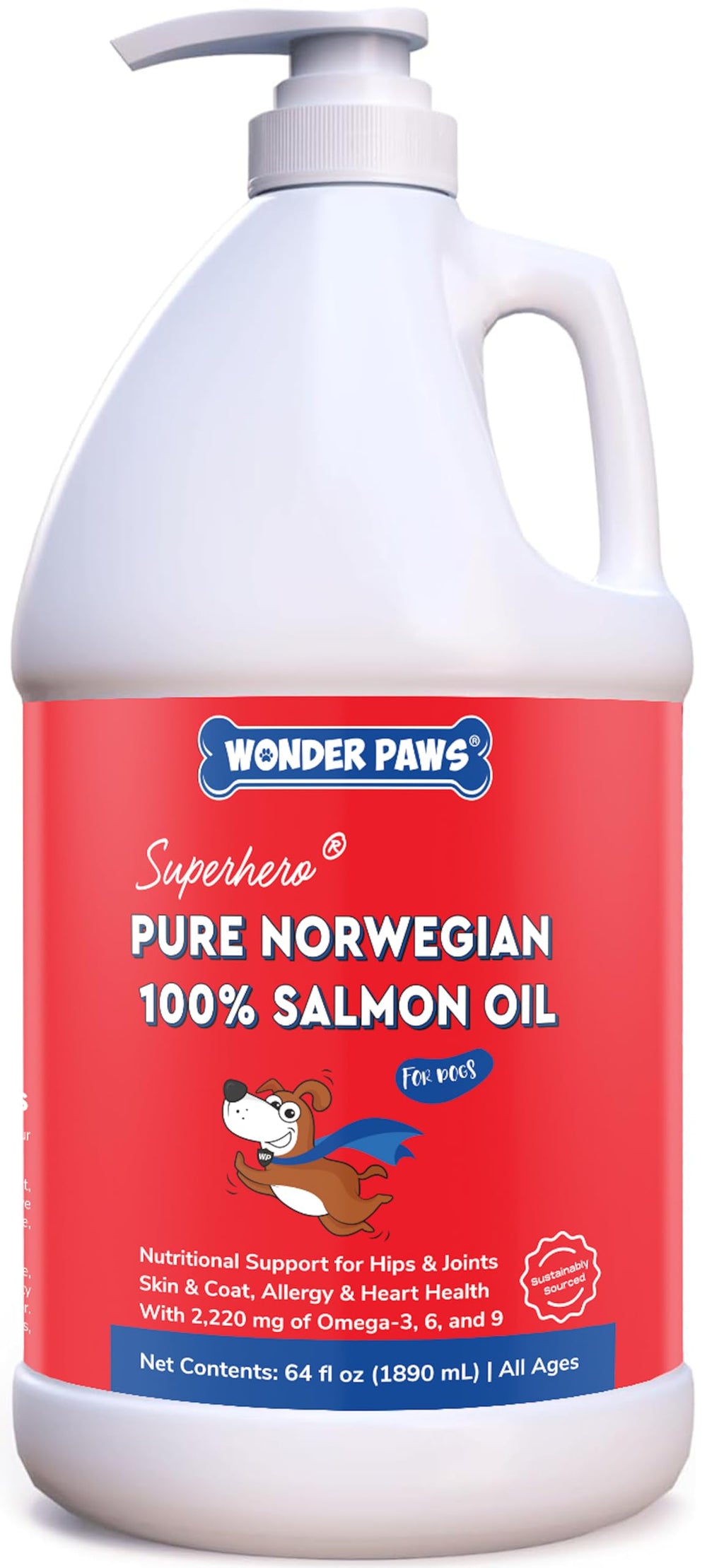 Huile saumon Wonder Paws en bouteille, enrichit le repas quotidien du chien.