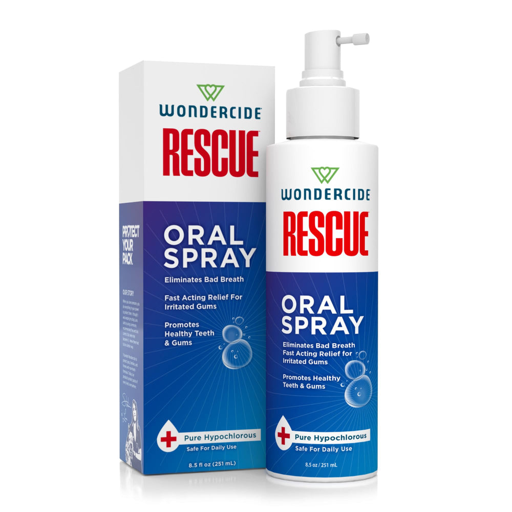 Wondercide Rescue spray haleine fraîche sans brossage nécessaire.