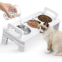 Woodever bols chat eleves ensemble a trois bols sur support pour alimentation facilitee