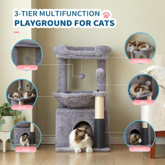 WOODPURR Arbre chat 32 pouces perchoir peluche, endroit idéal pour observer.