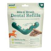 WOOF Bite n' Brush recharge persil: parfum agréable et nettoyage dentaire.