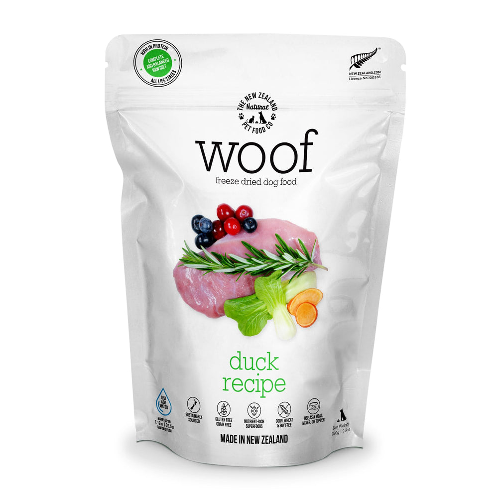 Woof canard lyophilisé emballage pratique pour chien