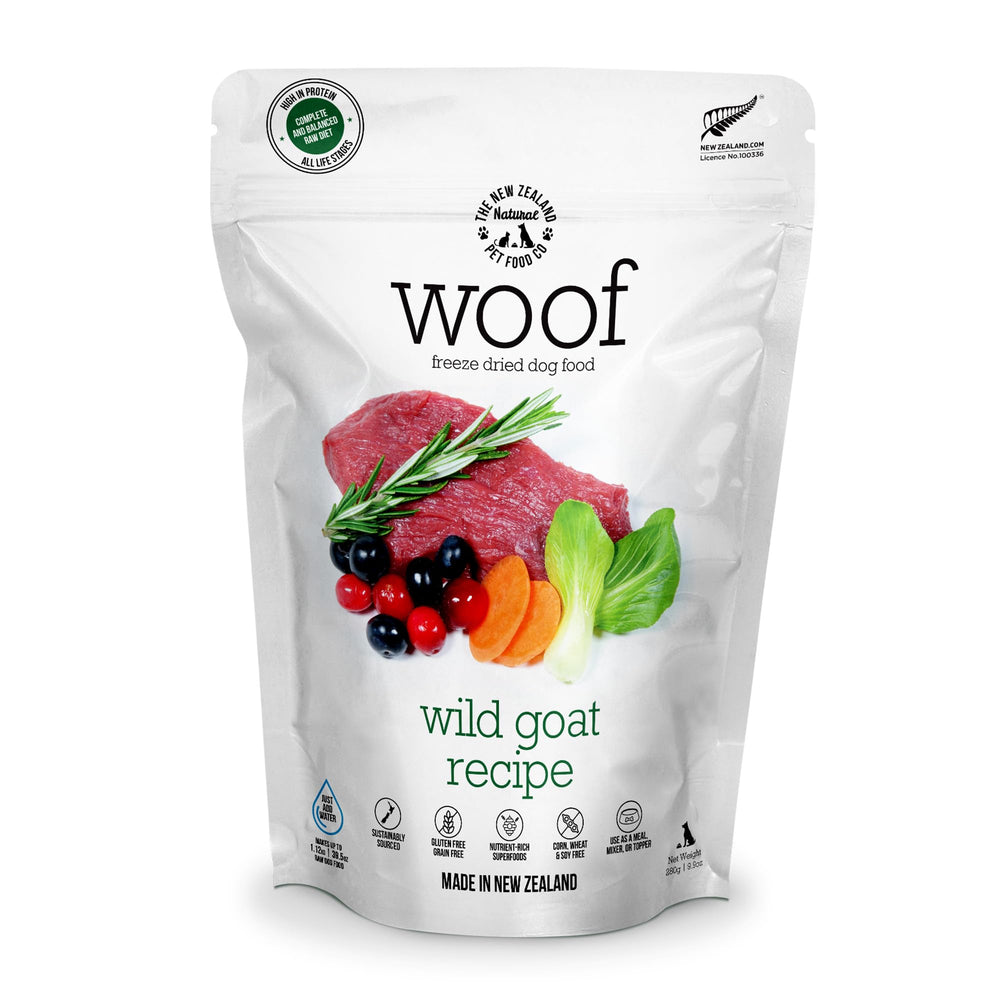 Emballage WOOF chèvre sauvage; pratique et durable pour chien.