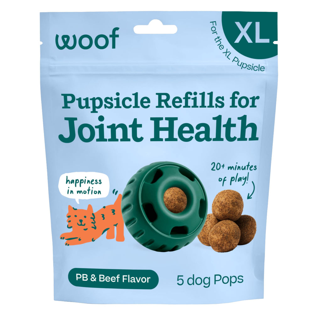 WOOF Pupsicle emballage prêt à l’emploi, récompense et soutien articulaire.