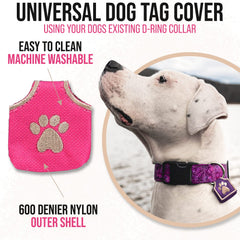 Woofhoof silencieux dog tag nylon rose protège et diminue le bruit