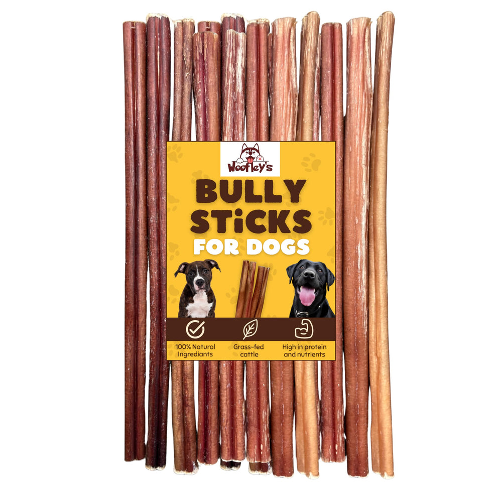 Emballage Woofley's avec bâtons à mastiquer pour petit chien, pratique et prêt à emporter.