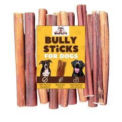 Woofley's Bully Sticks emballage visible, idéal pour occuper votre chien durablement.