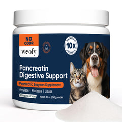 Woofy Pancréatine: bouteille du soutien digestif prête à mélanger pour chiens et chats.