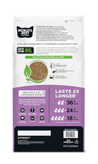 World's Best Cat Litter – absorption maïs pour agglomération rapide.
