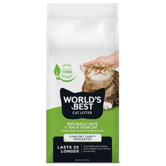 World's Best Cat Litter Comfort Care sans parfum, sac 8 livres, absorption efficace.