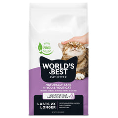 World's Best Cat Litter – emballage lavande pour un parfum apaisant.