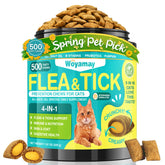 Woyamay 4-en-1 pour chats: friandise anti-puces, texture croustillante et cremeuse, plaisir quotidien.
