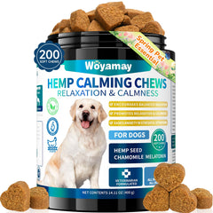 Friandises apaisantes Woyamay dans boîte de 200 pour chiens, pratique à distribuer.