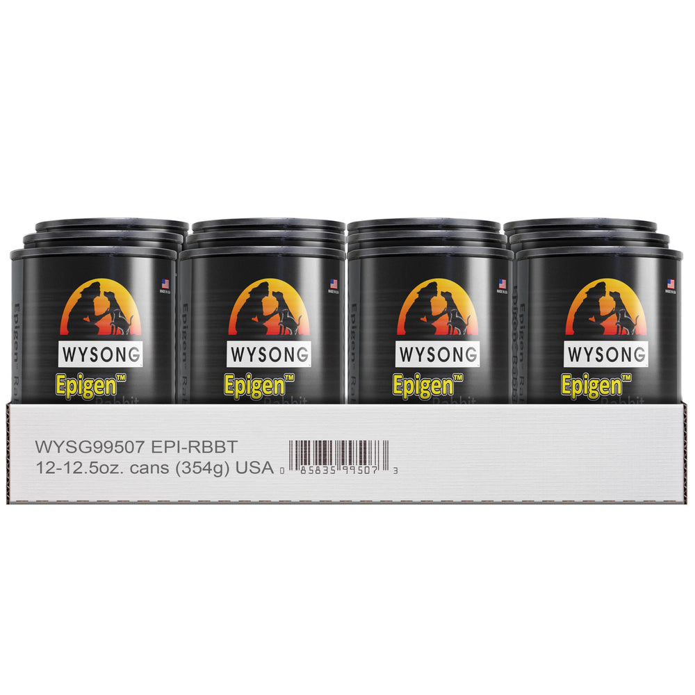 Wysong Epigen, conserve lapin ouverte, repas pratique et appétissant pour chiens et chats.