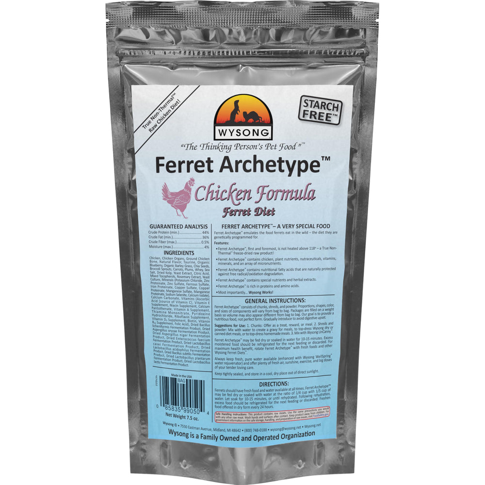 Sachet Wysong Ferret Archetype 7,5 onces pour alimentation crue du furet.