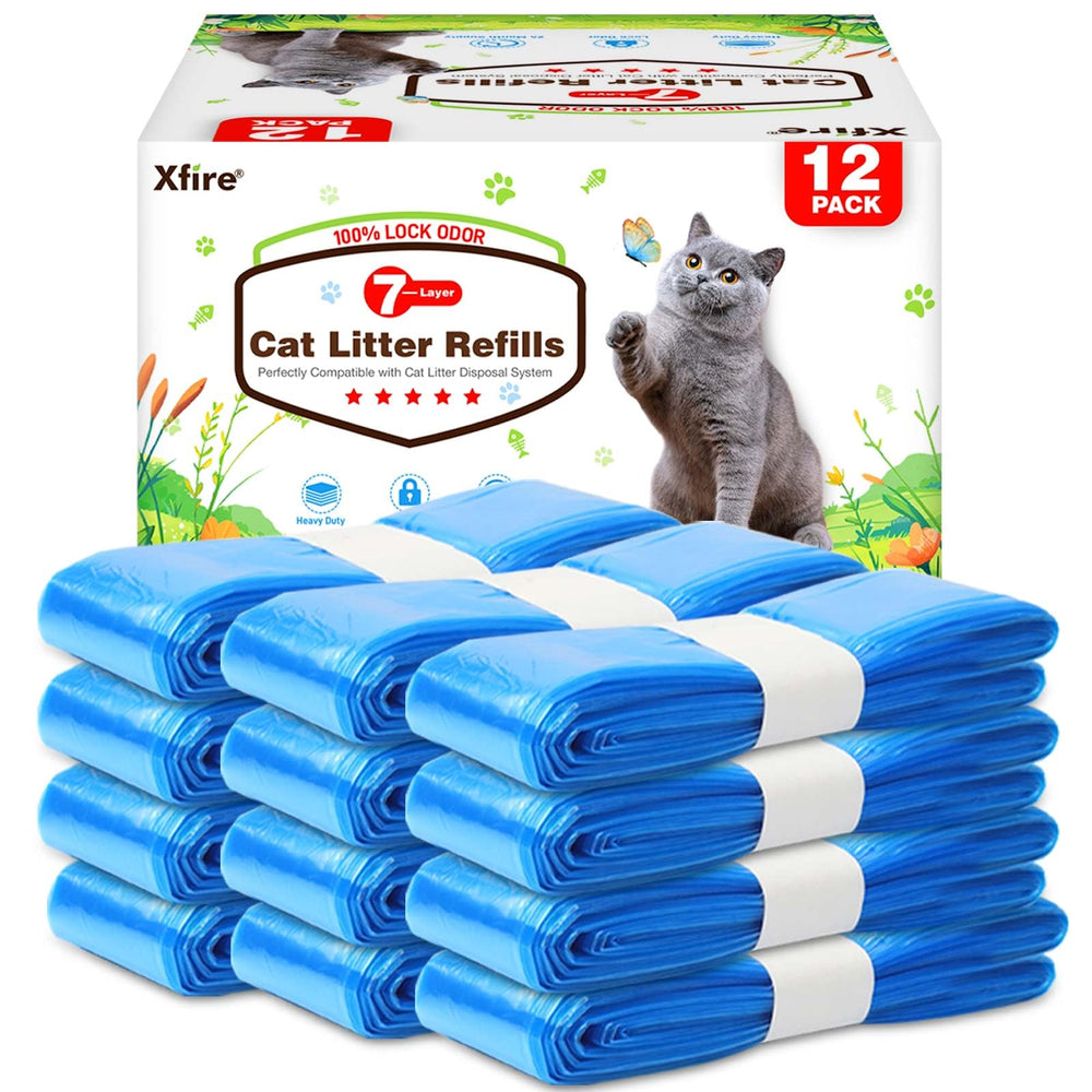 Sacs Xfire remplissage litière chat compatibles seau Genie, remplacement facile et sans fuite.