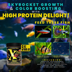 Xtreme Aquatic Foods nano-pellets coulants pour barbus, croissance et énergie.