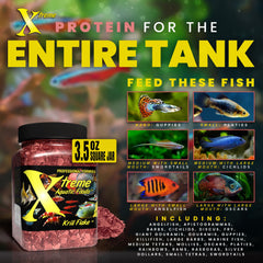 Xtreme Krill Flakes ingrédients premium de krill et crevettes pour une nutrition riche.