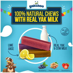 Friandise Yakchoo yak fraise, saveur douce pour chiens sensibles.