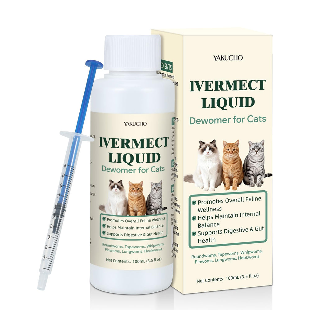 Yakucho Lvermect pour chat, flacon liquide digestif prêt à l’emploi.