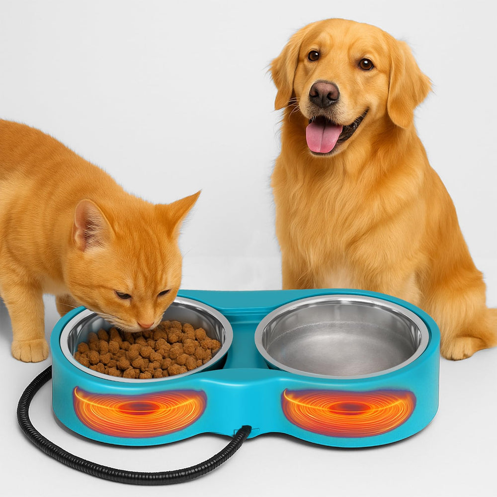 Bol chauffant double YEOLEH pour chat et chien, garde eau et nourriture chaudes.