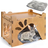 Yesland cachette-lapin-chateau-bois-ensemble offre un espace ludique et sûr pour petits animaux