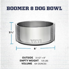 Capacite 64onces de la gamelle YETI Boomer 8 pour croquettes et eau.