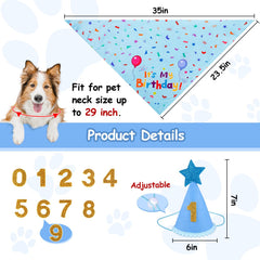 Bandana anniversaire Yicostar pour chien bleu, réversible et pratique pour les photos.