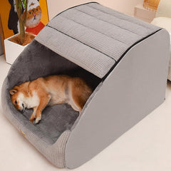 YISLEND lit-caverne peluche gris XL, nid cosy pour sieste reposante