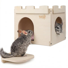YKD Castle Chinchilla House bois naturel : refuge sûr et ventilé pour petits animaux.