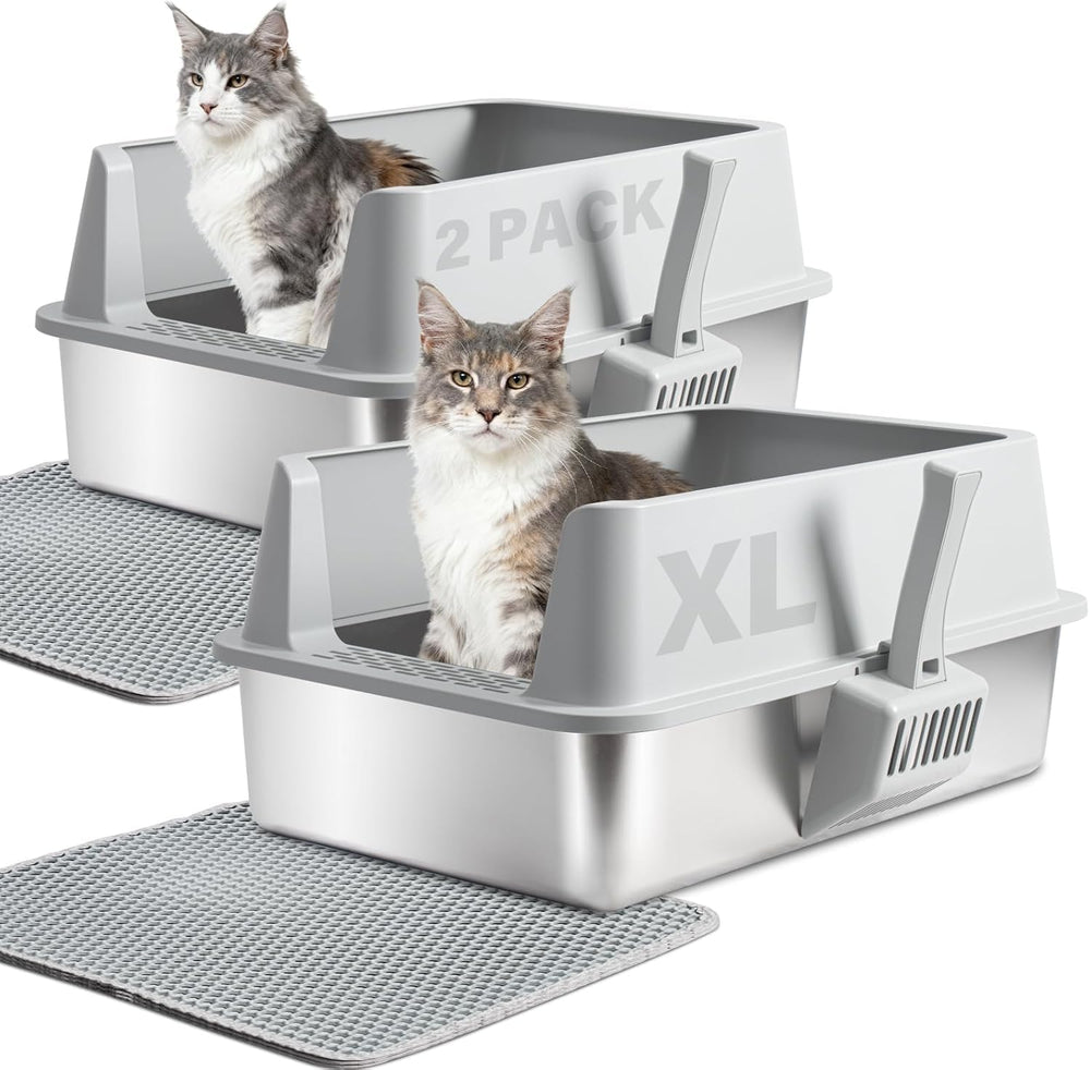 Bac Yollber en acier inox XL avec ouverture, espace généreux pour grands chats et nettoyage rapide.