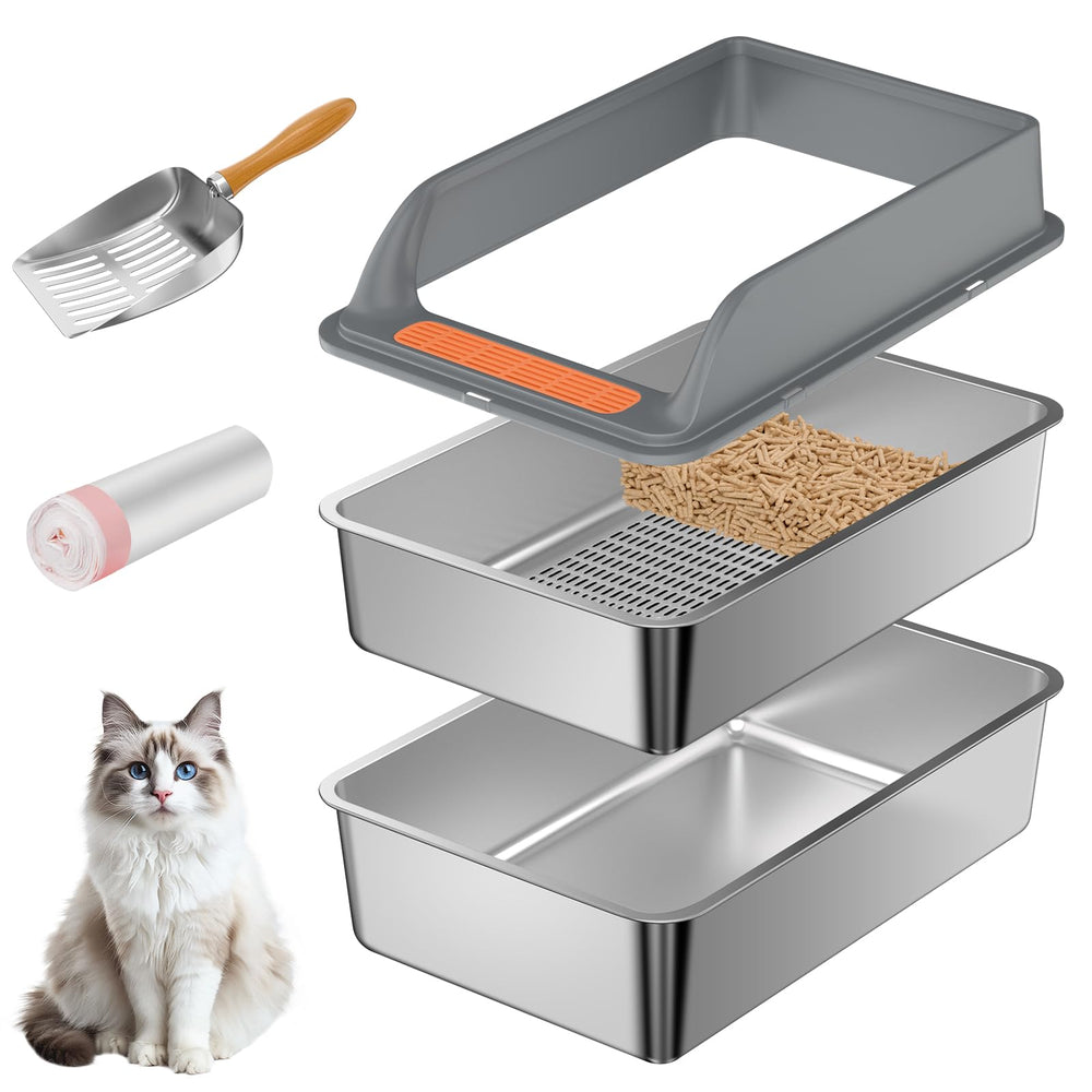 Yoochee boîte litière inox tamisage vue d'ensemble, propreté durable.