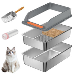 Yoochee boîte litière inox tamisage vue d'ensemble, propreté durable.