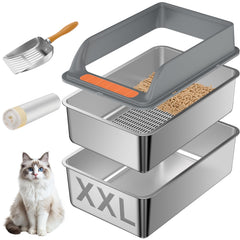 Yoochee boîte litière tamis inox avec couvercle — durable et facile à nettoyer.