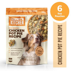 Your Pet's Kitchen montre des légumes visibles dans le sachet, promesse de saveur naturelle.
