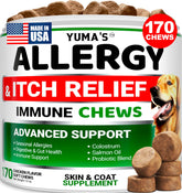 Bouchées allergie YUMA'S pour chien, photo ensemble, soutien potentiel au confort cutané.