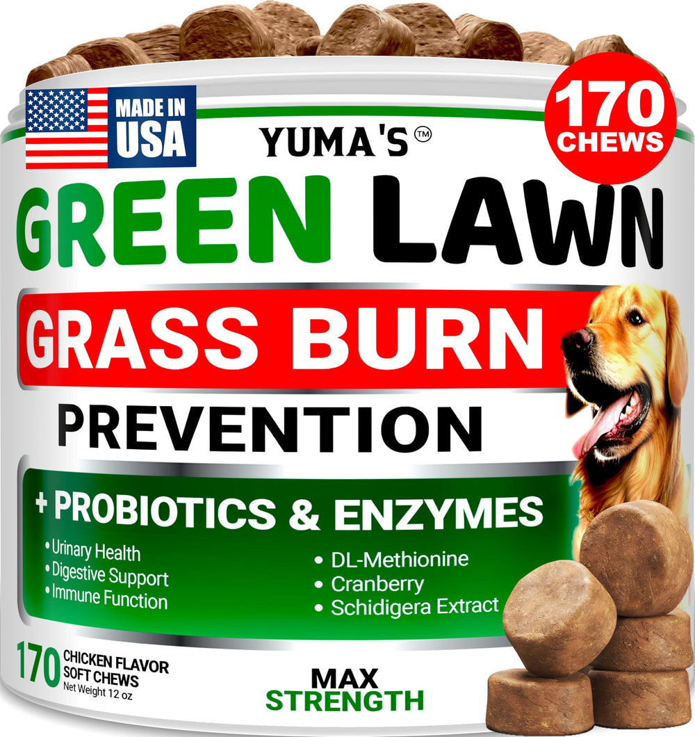 Boîte YUMA'S friandises neutralisateur urine, emballage visible et protection de la pelouse
